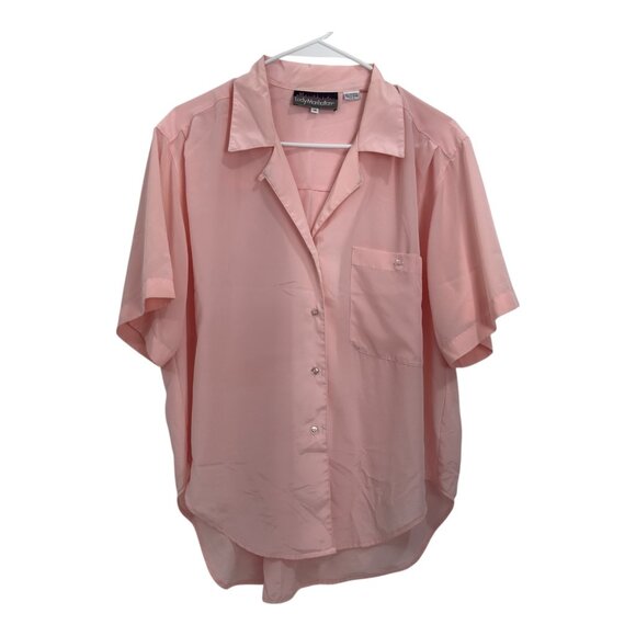 Lady Manhattan Vintage Salmon Pink Button-Up Short Sleeve Blouse Size 14 - Picture 4 of 13